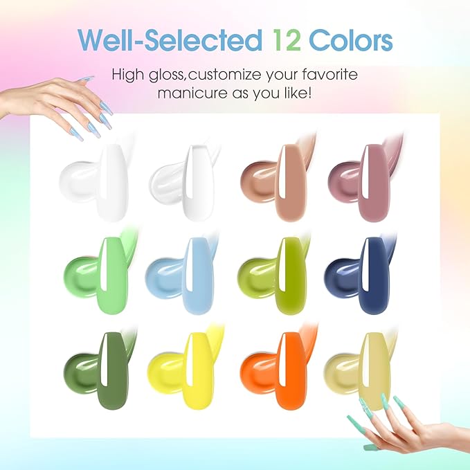 ROSALIND 12PCS Poly Nail Gel Kit with Mini Nail Lamp Nude Brown Cherry Pink Poly Extension Gel Kits