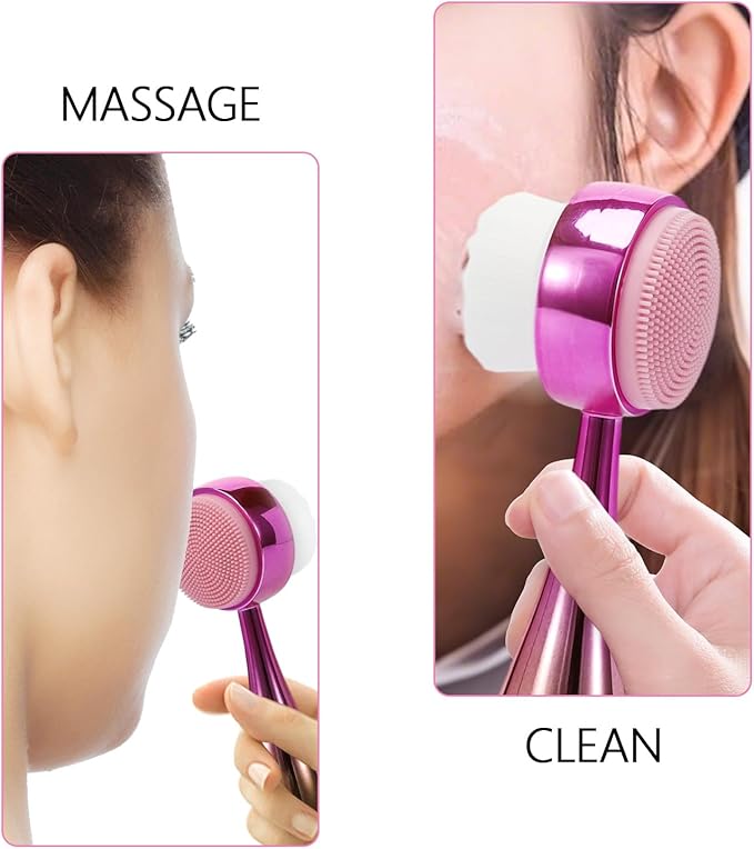 Face Brush 2 in 1, Facial Cleansing Brush Double Sides, Facial Exfoliation Scrub Brush Silicone Manual Face Scrubber Brush for Gentle Deep Pore Cleansing, Skincare (Gold, 1 Pack)