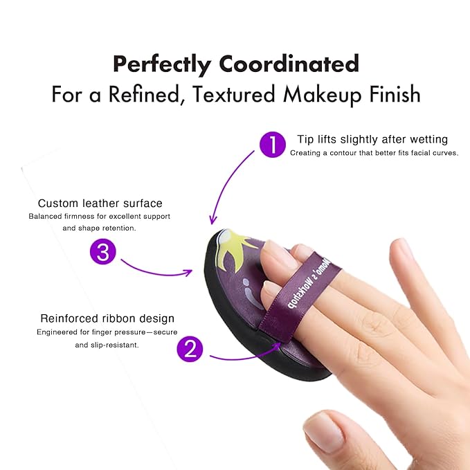 Momo's Workshop Eggplant Makeup Sponge Set - Dual Wet & Dry Use, Reinforced Strap, Even Foundation Application, for Cushion/Cream Foundation to Achieve Natural Finish,2pcs,L+M & Storage Case