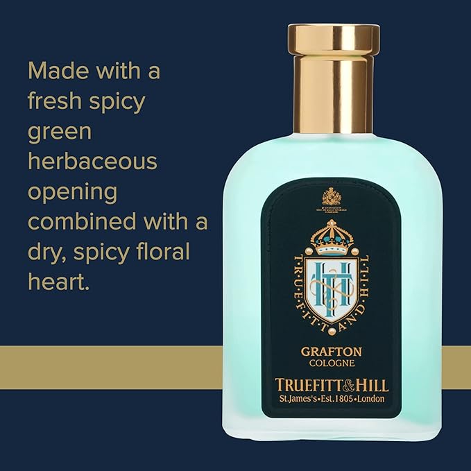 Truefitt & Hill Luxury Cologne - Grafton - Premium Long-Lasting Amber and Leather Men's Fragrance Presented in a Beautifully Etched Traditional Atomizer Bottle - 3.38 oz.