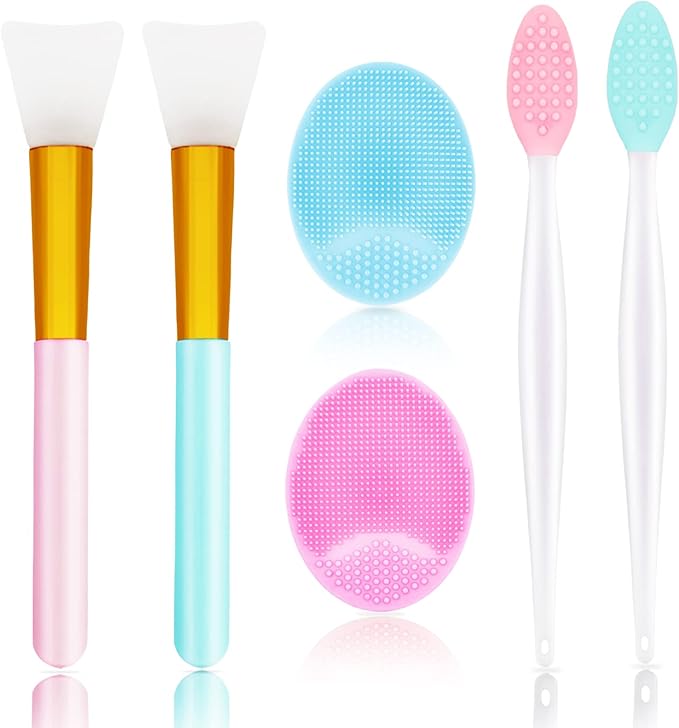 6 PCS Silicone Face Scrubber Brush Set, 2pcs Lip Scrub Brush, 2PCS Face Cleansing Brush Silicone Face Exfoliator Tool, 2pcs Facial Applicator Brush for Women Men