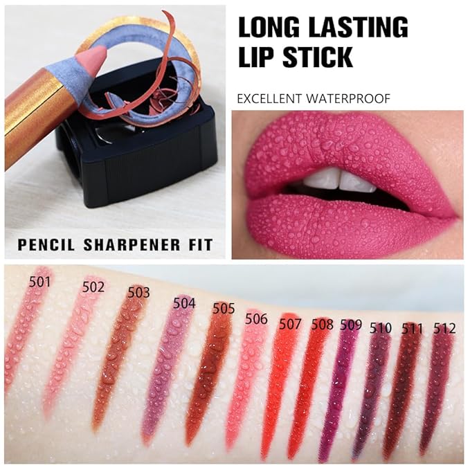 Dazzling Pink Lip Liner Pencil, Smooth Matte Lipstick Crayon with Lip Pencil Sharpener for Women, Velvet Smudge Proof Smudgeproof Waterproof No Transfer Makeup Forever Lipliner 506#