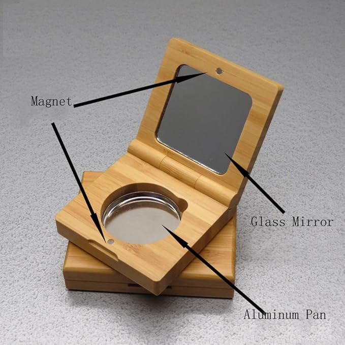 mollensiuer Bamboo Empty Eye Shadow Case Box Single Aluminum Palette Pans Magnetic Eyeshadow Makeup Palette Cosmetics Organizer Container for Eye Shadow, Blush, Powder