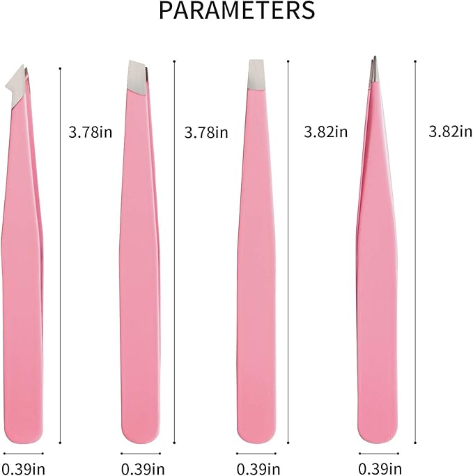 Tweezers Set 4-piece, Professional Stainless Steel Tweezers, Precision Tweezers for Eyebrows, Facial Hair, Ingrown Hair, Splinter, Blackhead and Tick Remover (PINK)