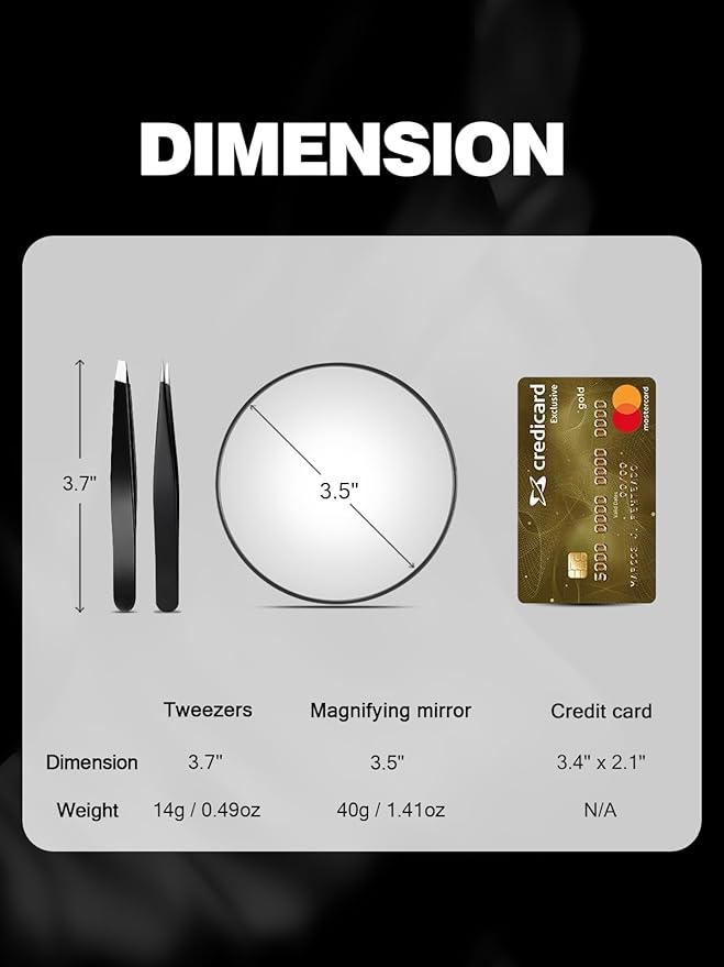 10X&30X Magnifying Mirrors with Suction Cups and 2 Tweezers Set，3.5 inches Magnified Makeup Mirror, Black, 2PCS