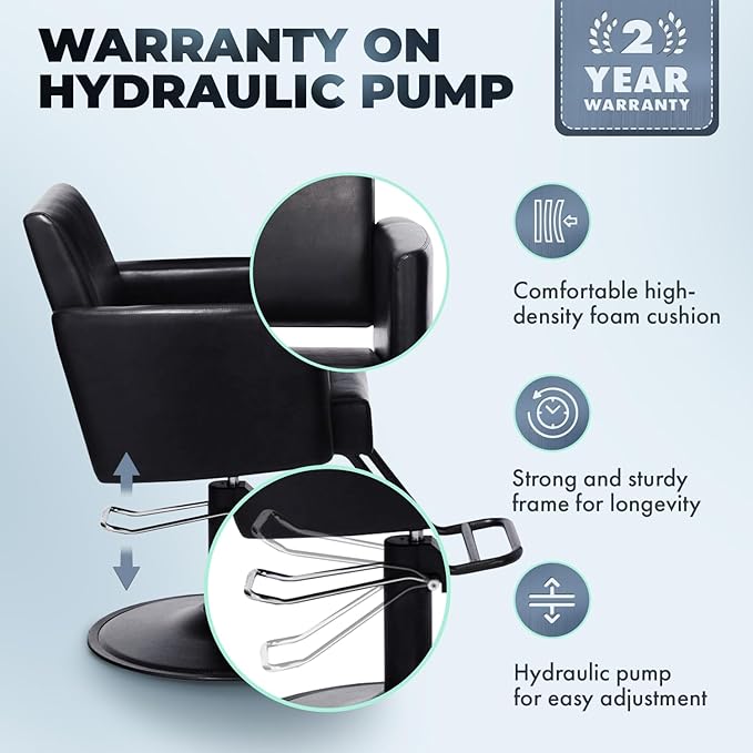 Buy-Rite Onyx Salon Styling Chair - Modern Black Hair Stylist Chair with Open Back, Inclined Seat, Rounded Arms, Premium Vinyl Upholstery, Durable Steel Frame & Footrest - NIN-6610