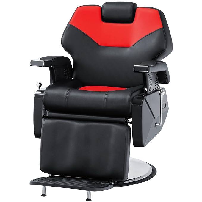 BarberPub Hydraulic Recline Barber Chair All Purpose Salon Beauty Spa Styling Equipment 9208 (Red)