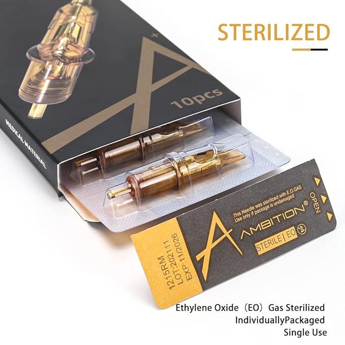 Ambition Glory Tattoo Cartridges #12 Standard RL Needles Disposable 10pcs 0.35mm Round Liner for Rotary Tattoo Machine Supply (10Pcs, Random Size)