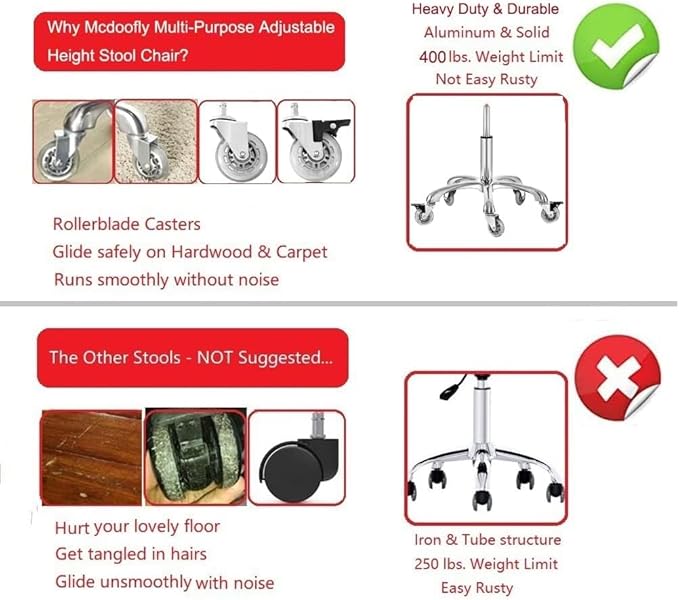 Salon Rolling Stools with Locking Wheels - Adjustable Swivel Stool Chair Heavy Duty 400 lbs Thick Cushion Hydraulic Shop Stool for Tattoo Facial Massage Kitchen Counter Salon Spa Medical Garage(Camel)