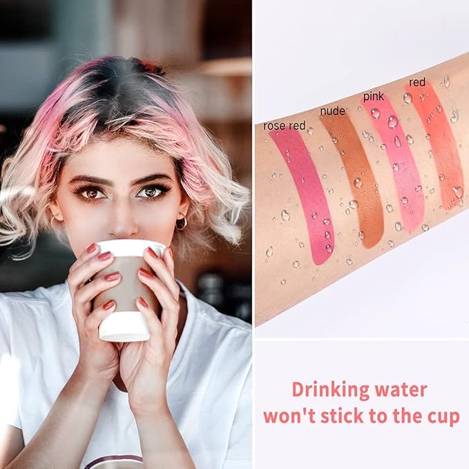 FLIPNEX 20Pcs Cotton Swab Tattoo Lipstick, Tattoo Lipstick Cotton Swab Lip Tint, Waterproof and Long Lasting Liquid Non-Stick Portable Lip Gloss (Pink)