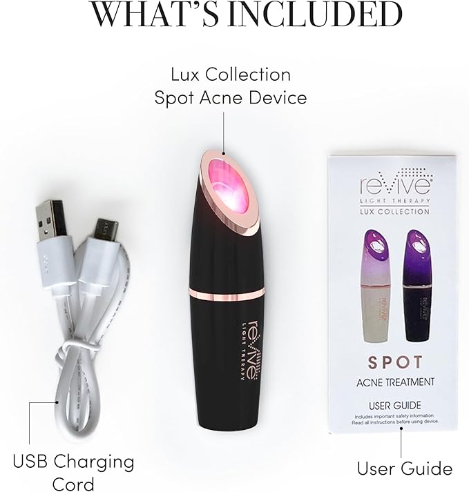 reVive Light Therapy Lux Collection Spot Acne Device, Portable Red & Blue Light LED Therapy Products for Blemish-Prone Skin, Rechargeable, On-The-Go Face Tools for Skincare, Black