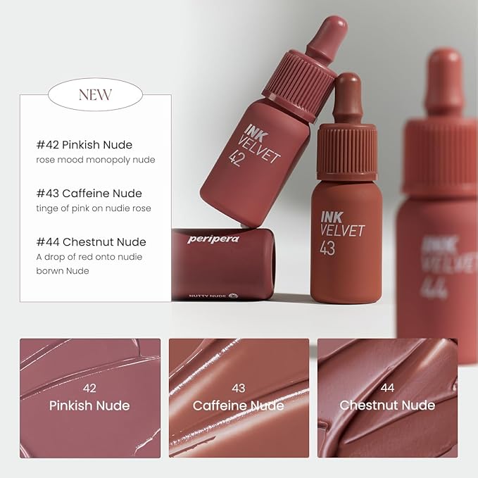 Peripera Ink the Velvet Lip Tint - High Pigment Color, Longwear, Weightless, Not Animal Tested, Gluten-Free, Paraben-Free (043 Caffeine Nude)