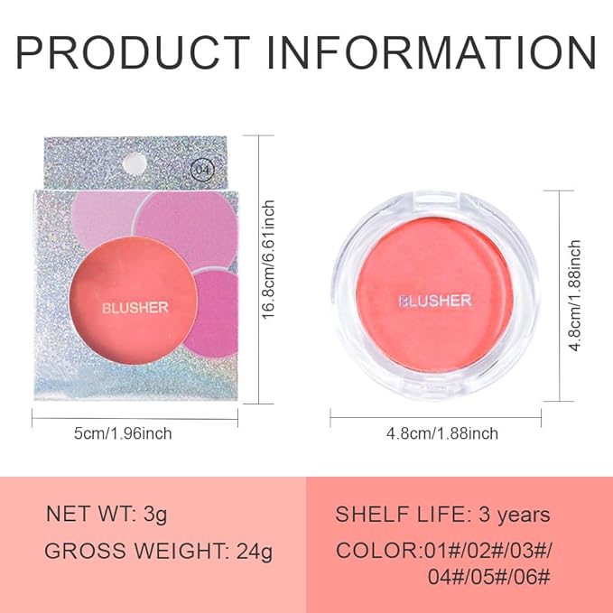 Blush for Cheeks Makeup Palette, Natural Matte Cream Powder Single Blushes for Eye and Cheek,Buildable Long-Lasting Color,Vegan & Cruelty-Free,Everyday Makeup Look for Women,#04-Watermelon Pink