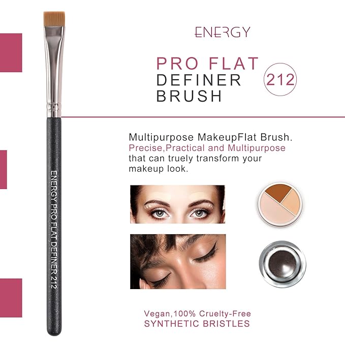 ENERGY Flat Eyeliner Eyebrow Concealer Brush Pro Flat Definer Firm Stiff Thin Synthetic Bristle Precision Lash Liner Brow Conceal for Defining Shaping Eyebrows with Gel Powder Cream Cake Makeup 212
