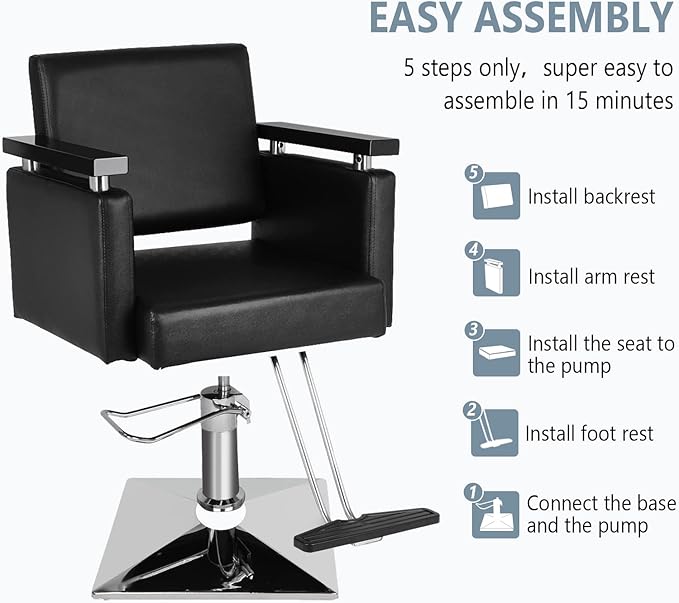 OmySalon Hydraulic Styling Chair for Hair Salon, Modern Hairdressing Barber Chair w/Square Base & Footrest, 360 Degrees Swivel, Beauty Spa Equipment