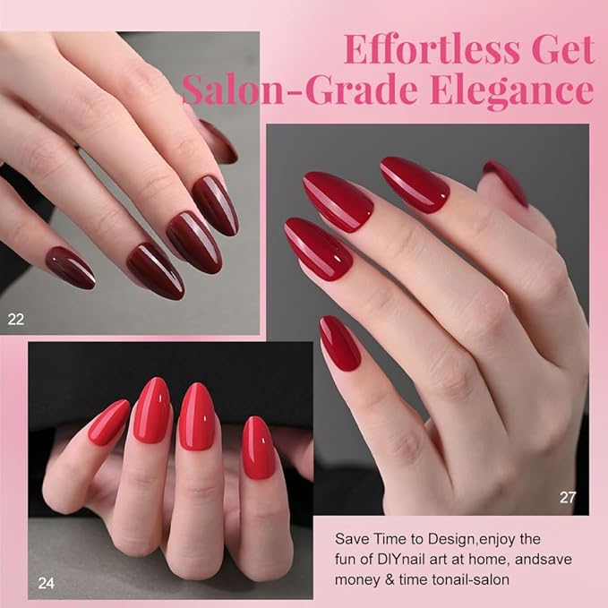 evpct 6 Colors Glossy Press on Nails Short Almond for Women, Glossy Fake Nail with Glue Salon Quality Reusable Stick on Nails In 15 Sizes 180Pcs Full Cover False Nail Soft Gel Set Kit for Gift, Set04