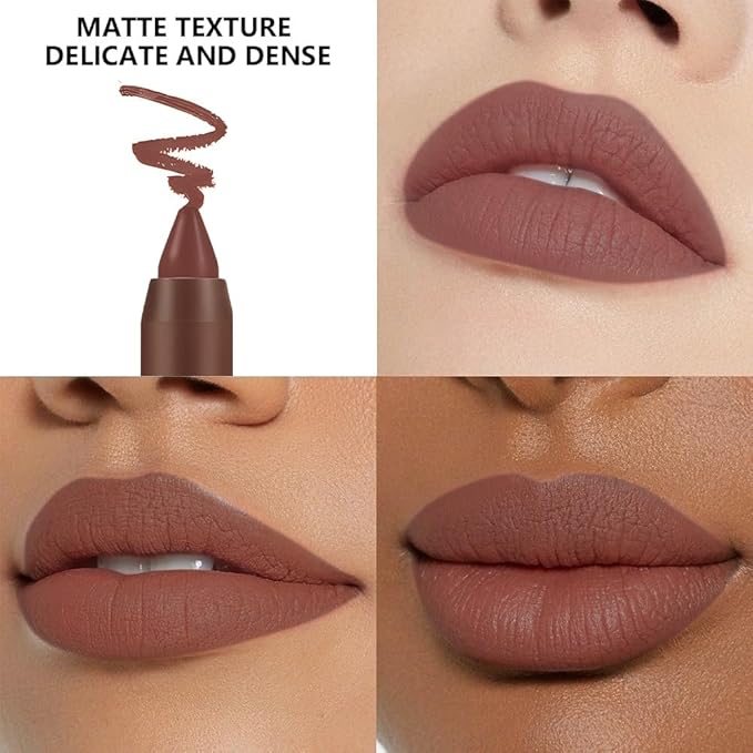 Matte Lipstick Crayon for Women, Nude Brown 24 Hour Lipstick Lip Liner Pencil, Neutral Lip Stick Lipliner Long Lasting Waterproof Smudge Proof, Vegan & Cruelty-Free, 03