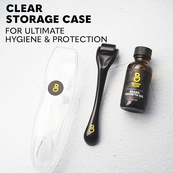 Beard Club Derma Roller & Beard Growth Oil - Microneedling Roller with 540 Titanium Coated Microneedles & Cedar, Sandalwood Beard Oil