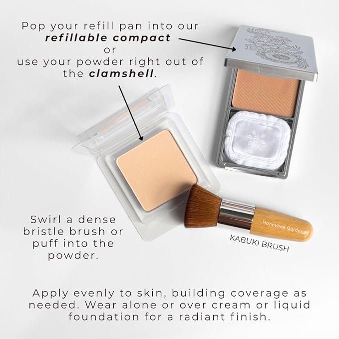 Honeybee Gardens Pressed Mineral Powder Foundation Refill, Luminous, Lightly Warm Neutral Shade, Adjustable Coverage, Natural Finish, With Botanical Extracts And Vitamin E, 7.5g