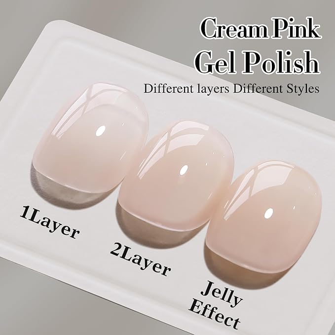 Double Rhythm 0.50 OZ Translucent Gel Polish Same Color Same Bottle Sheer Pastel Neutral Natural Milky 15 ML Jelly UV Nail Art DIY at Home (Beige Nude-A1511)