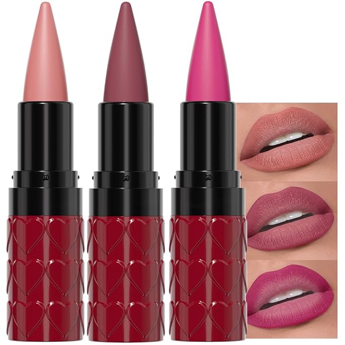3Pcs Gradient Matte Lipstick Crayon Lip Liner pencil,Crayon Form and Cone Tip 2-in-1 Lip Liner and Lipstick Lip Combo Set Achieve Flawless Contour Gradual Ombre Effect lip Pencil for Old Women