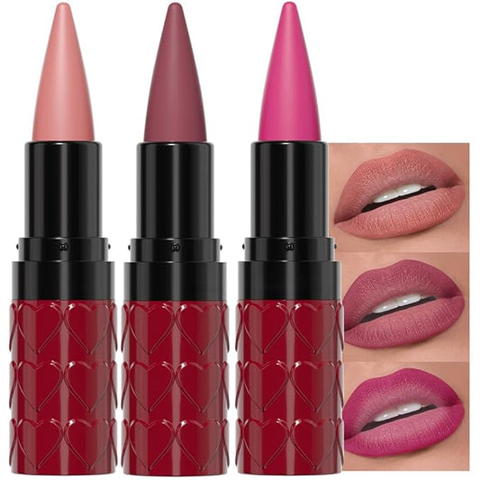 3Pcs Gradient Matte Lipstick Crayon Lip Liner pencil,Crayon Form and Cone Tip 2-in-1 Lip Liner and Lipstick Lip Combo Set Achieve Flawless Contour Gradual Ombre Effect lip Pencil for Old Women