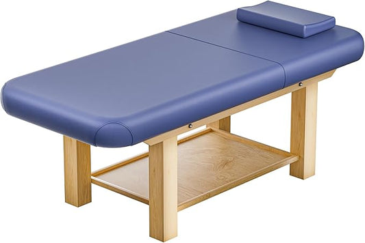 Massage Table 28IN Wide with Hight Adjustable Backrest for Treatment, Blue Leather Professional Spa Bed Load1500 LBS, Spa Table with Storage for Footmassage Facial CareSpa Tattoo