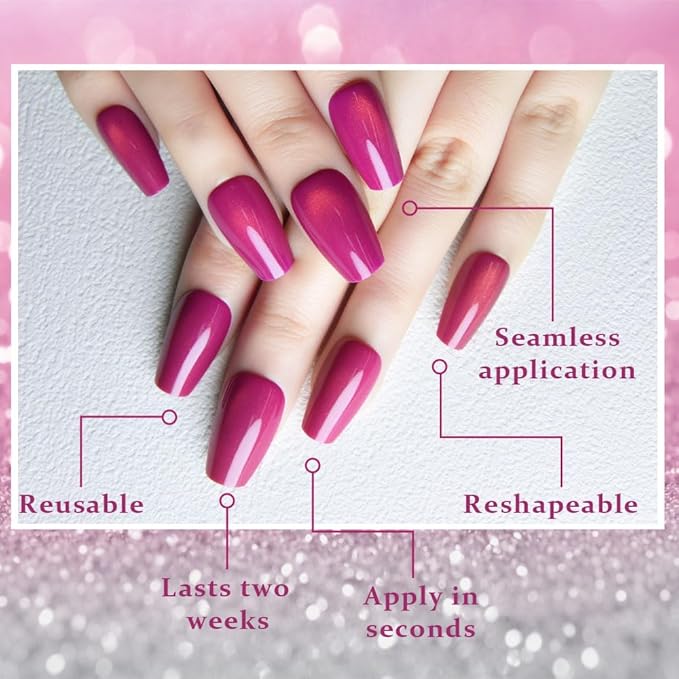 evpct Purple Red Cat Eye Coffin Press on Nails Square Medium, Medium Square Glue on Nail for Women, Purple Red Metallic Glitter Glossy Reusable Summer Soft Gel Press on Acrylic Fake Nail with Designs