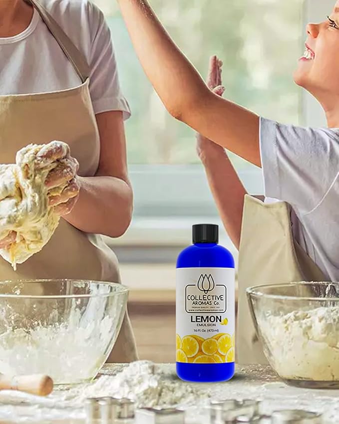 Lemon Emulsion for Baking - Natural Flavoring Blend for Cookies, Cakes, Ice Cream, Smoothies, Beverages & More - 16 fl oz Kosher, Pure Lemon Emulsion by Collective Aromas Co.