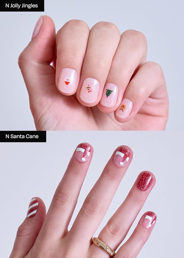 ohora Semi Cured Gel Nail Strips ([2025 Christmas Set] N Jolly Jingles & N Santa Cane) - Works with Any Lamps, Salon-Quality, Long Lasting, Easy to Apply & Remove
