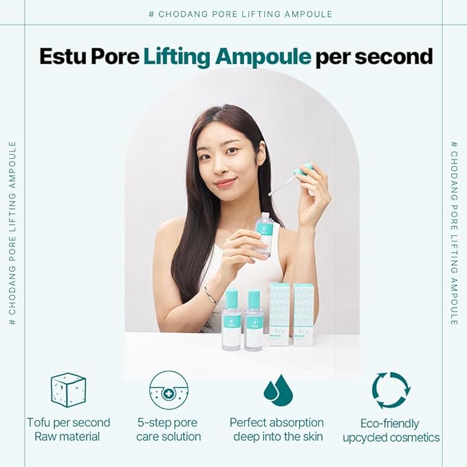ESTU Chodang Pore Lifting Ampoule 50ml ㅣ Vegan Moisture Essence ㅣ Lightweight Serum with CEXO Technology ㅣ Korean Skincare for Visible Pore Care 50ml