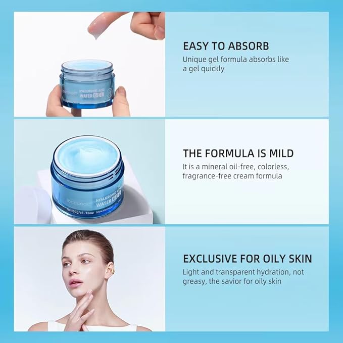 Hydro Boost Hyaluronic Acid Moisturizing Water Gel, Face Moisturizer for Oil Skin, Lightweight and Long lasting Moisturizer-1.76Oz (blue)