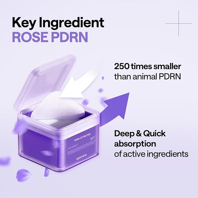 MEDIHEAL Toner Pads [PDRN] - Stretchable Lifting Pads with Squalane and Glutathione for Total Skin Care - Plant Based Rose PDRN - Wrinkle & Pore Care - Vegan Stretchable Lifting Fabric (100 Count)