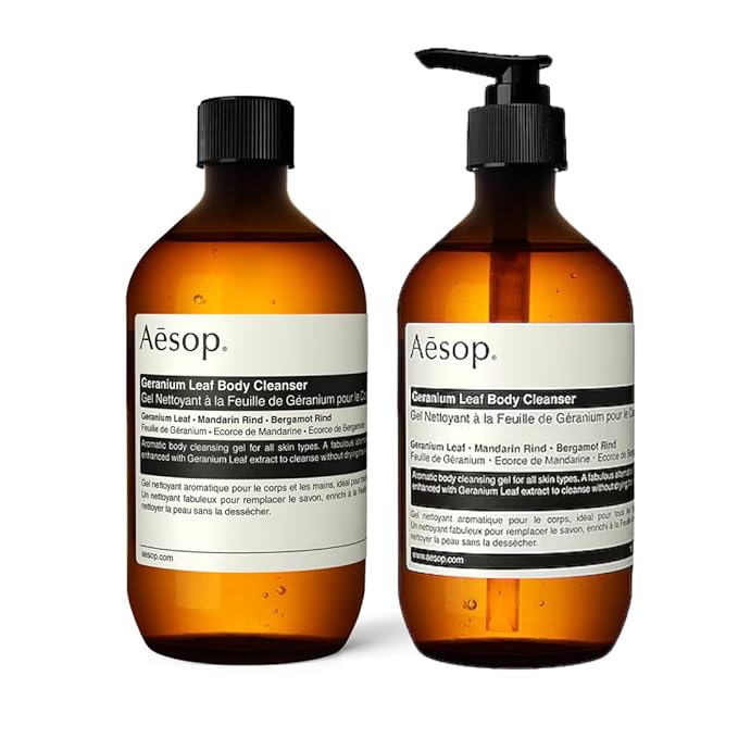 Aesop Geranium Leaf Body Cleanser + Refill | Invigorating Cleansing Gel | Alternative to Conventional Soap | 16.9 oz, Pack of 2