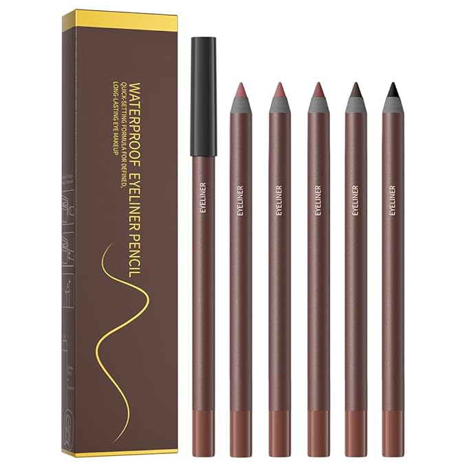 Pinkiou 5 Colors Eyebrow Pencil Set, Waterproof Smudge-Proof Brow Pencil, Long-Lasting Makeup Pencils for Eyebrows and Eyeliner (Plum, Stone, Chocolate, Brown, Black)