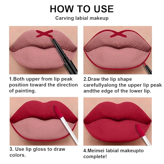 evpct 3Pcs Dark Ruby Brown Rose red Lip Stain Paint Matte Lip Liner and Lipstick Set Long Lasting labiales matte mate larga duracion listip 24 hours a prueba de agua mate 24 horas originales