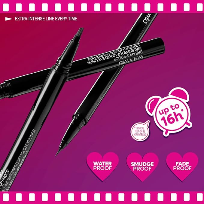 wet n wild Mega Last Breakup Proof Liquid Eyeliner - Ultra-Fine Brush, Waterproof, 16-Hour Long-Lasting Wear- Cruelty-Free & Vegan - Black