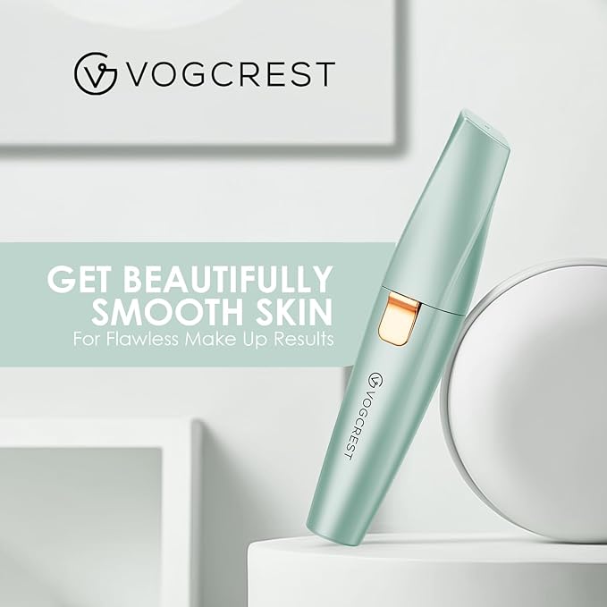 VG VOGCREST Eyebrow Facial Trimmer: 2 in1 Rechargeable Facial Hair Removal and Eyebrow Shaver - Face Lips Body Painless Facial Razor with Built-in LED Light (Pastel Green)