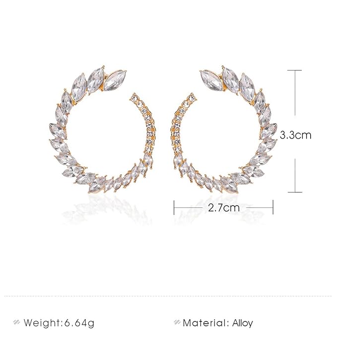 Vintage Rhinestone Hoop Earrings Gold Round Circle Studs Earrings Bright Crystal Earrings Bling Wedding Earrings Jewelry for Women and Girls
