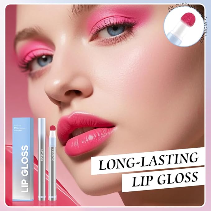 Cushion Lip Gloss Matte Lip Tint – Long-Lasting Lightweight Color, Soft Plush Applicator for Gradient Blurred Lips, Non-Sticky Velvet Finish Hydrating Lip Stain 04#–Plum Pink