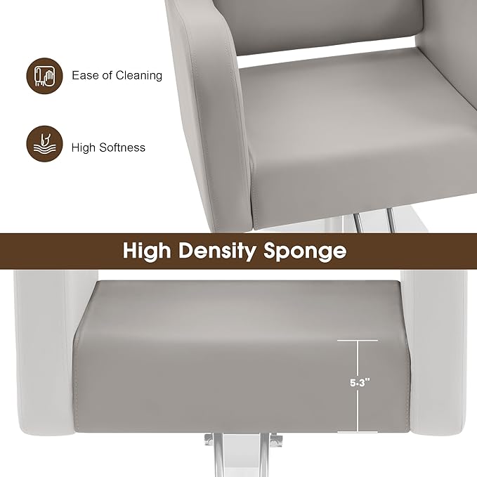 BarberPub Classic Salon Chair for Hair Stylist,Hydraulic Barber Styling Chair,Beauty Salon Spa Equipment 3802 (Grey)