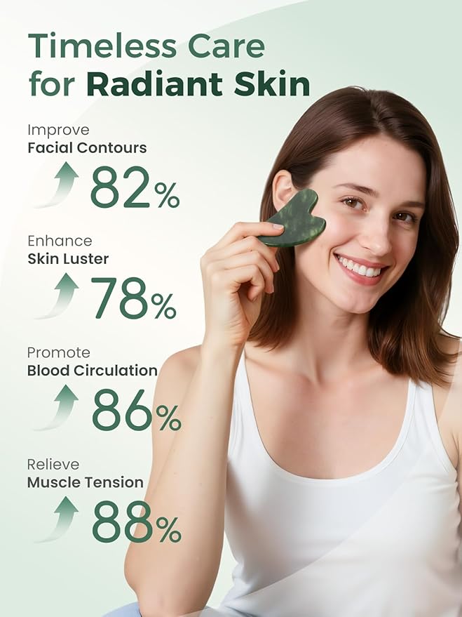 Gua Sha Facial Tools, Natural Jade Stone Guasha Tool for Face Acupuncture Therapy Trigger Point Treatment, Gua Sha Scraping Massage Tool