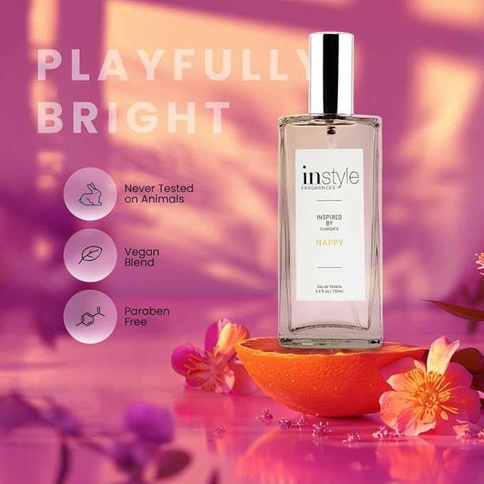 Instyle Fragrances, Inspired by Clinique's Happy, Women’s Eau de Toilette, CLEAN, Vegan, Paraben-Free, Never Tested on Animals, 3.4 Fluid Ounces