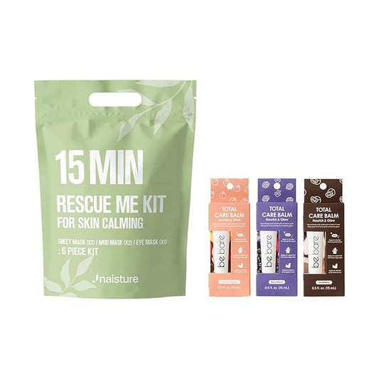 15 Min Rescue Me Kit by Naisture – Korean Spa and Revitalizing Skincare Kit for Women with Sheet, Eye, Mud Masks and Total Care Lip Balm Variety Pack