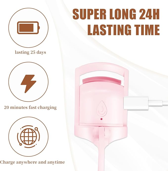 C-Shaped Heated Eyelash Curler Fast Heat Up in 5s - Rechargeable Electric Eyelash Curler for 24H Long Lasting Curls - Safe Anti-Burn Lash Curler Elevate Your Beauty with Stunning Lashes (Pink, L)