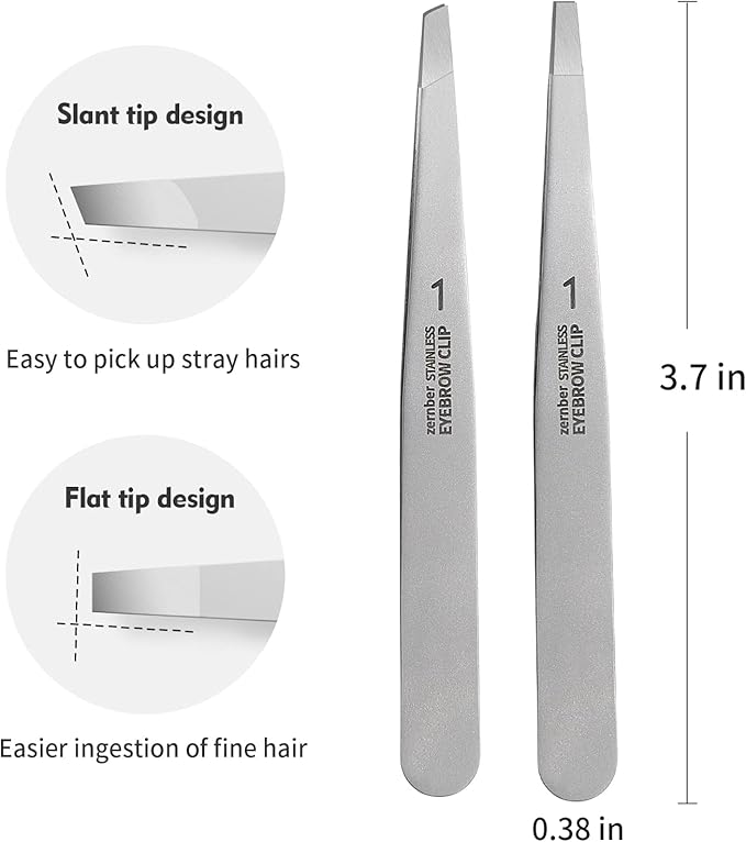 Flat and Slant Tip Tweezers of 2 Pack, Stainless Steel Precision Tweezer for Women Eyebrow & Hair Removal