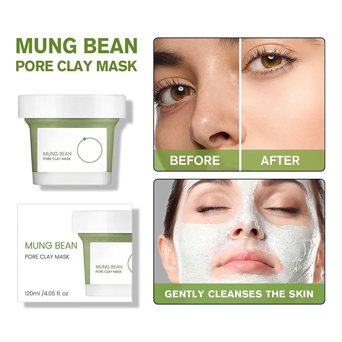 Mung Bean Pore Clay mask (4.05 fl oz /120ml) | Fragrance-Free | Wash Off Mask for Blackhead & Whitehead Care | Quick 3 Minute to Gently Cleanse, Exfoliate and Tighten Pores | Korean Skincare (1P)