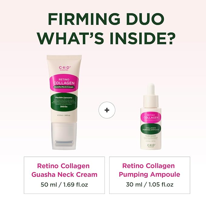 CKD Retino Collagen Gua Sha Neck Cream & Facial Serum Duo Set - Firming, Elasticity Boosting, and Deep Moisturizing. Korean Skincare Gift Set for Special Occasions and Daily Use