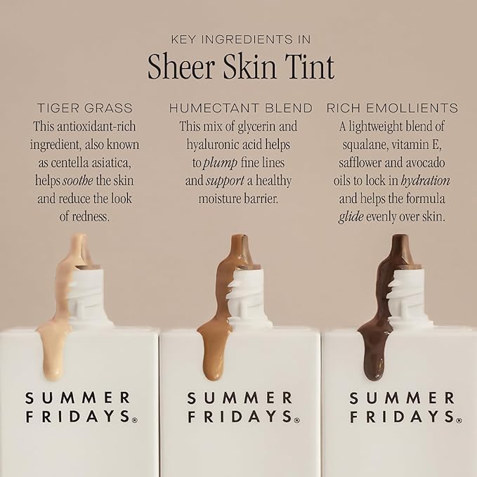 Summer Fridays Sheer Skin Tint - Skin Tint with Hyaluronic Acid - Helps Diminish Uneven Skin Tone - Sheer to Light Coverage - Shade 1 - Fair with Neutral Peach Undertones (1 Fl Oz)