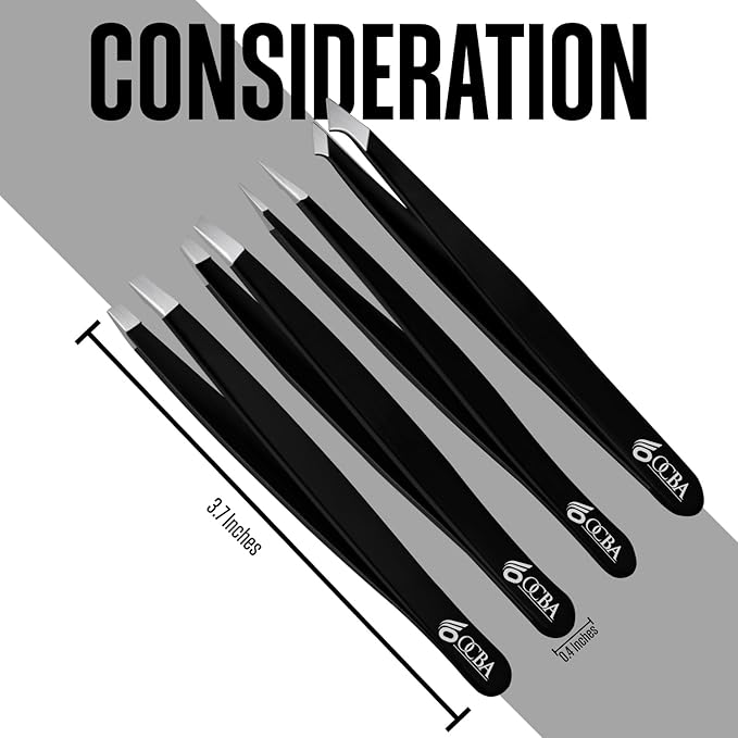 4 Pcs Tweezers for Facial Hair Women & Men for Precise Grooming of Eyebrows - Professional Stainless Steel Black Color Coated Eyebrow Tweezers for Ingrown Hair on Nose Ear